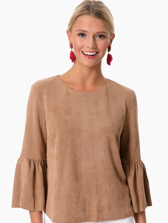 The Impeccable Pig Tops - The Impeccable Pig Suede-Look Bell Sleeve Blouse Size Small Western Style